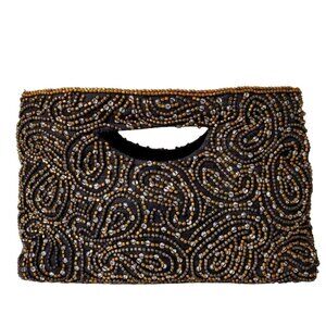 MOYNA hand crafted beaded clutch black gold crystals Clutch Bag Boho Formal